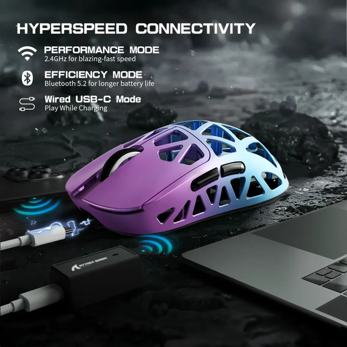 Мышь игровая беспроводная Attack Shark R2 Magnesium Alloy PAW3950 / Purple