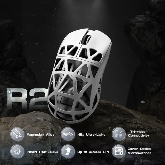 Мышь игровая беспроводная Attack Shark R2 Magnesium Alloy PAW3950 / White