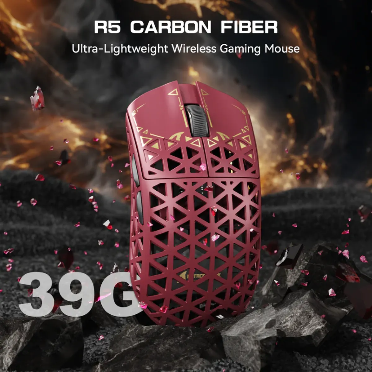 Мышь игровая беспроводная Attack Shark R5 Ultra Carbon Fiber Wireless PAW3950MAX / Red
