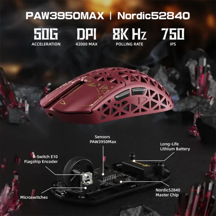 Мышь игровая беспроводная Attack Shark R5 Ultra Carbon Fiber Wireless PAW3950MAX / Red