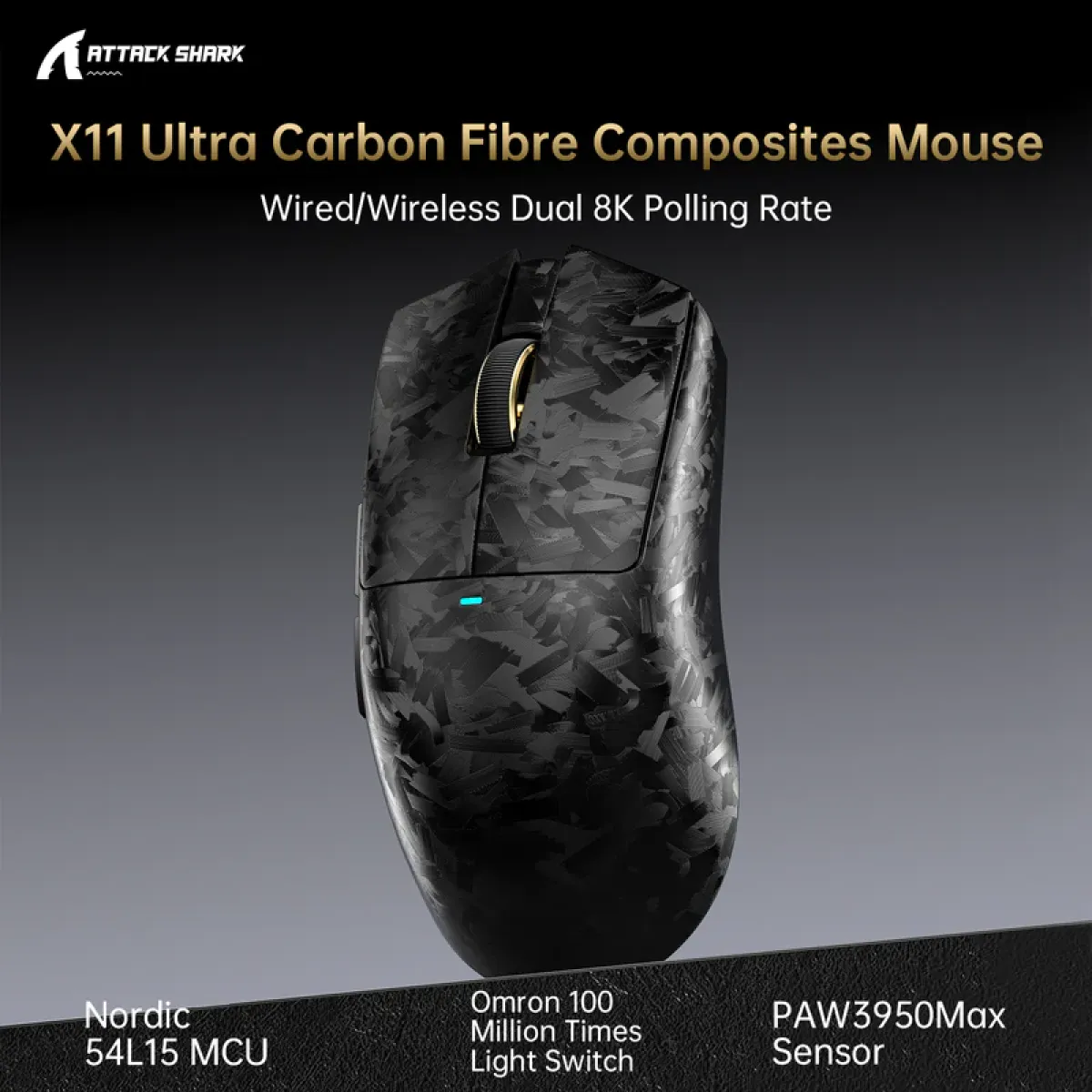 Мышь игровая беспроводная Attack Shark X11 Ultra Carbon Fiber Wireless 8K PAW3950MAX Wireless / Black