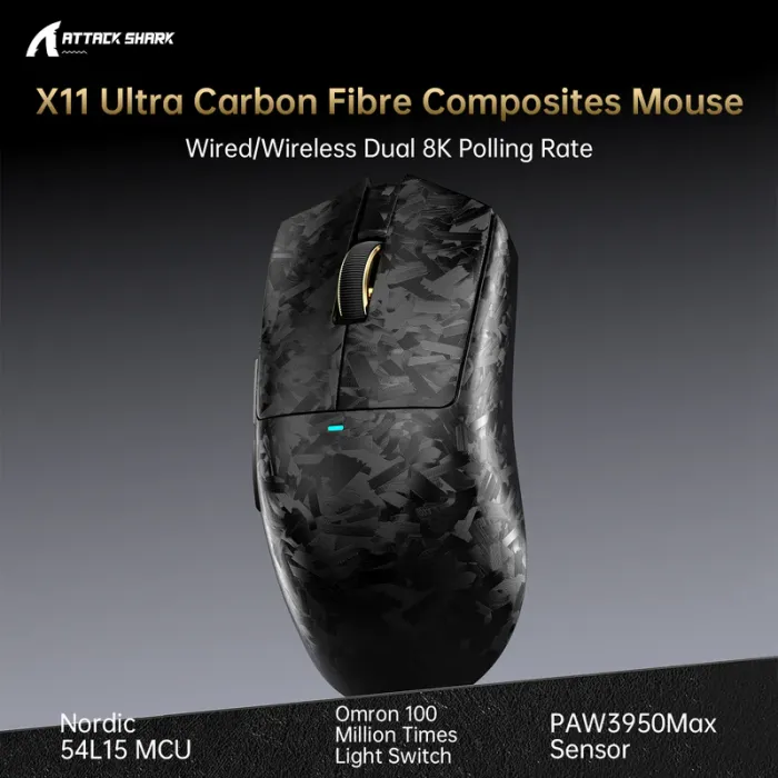 Мышь игровая беспроводная Attack Shark X11 Ultra Carbon Fiber Wireless 8K PAW3950MAX Wireless / Black