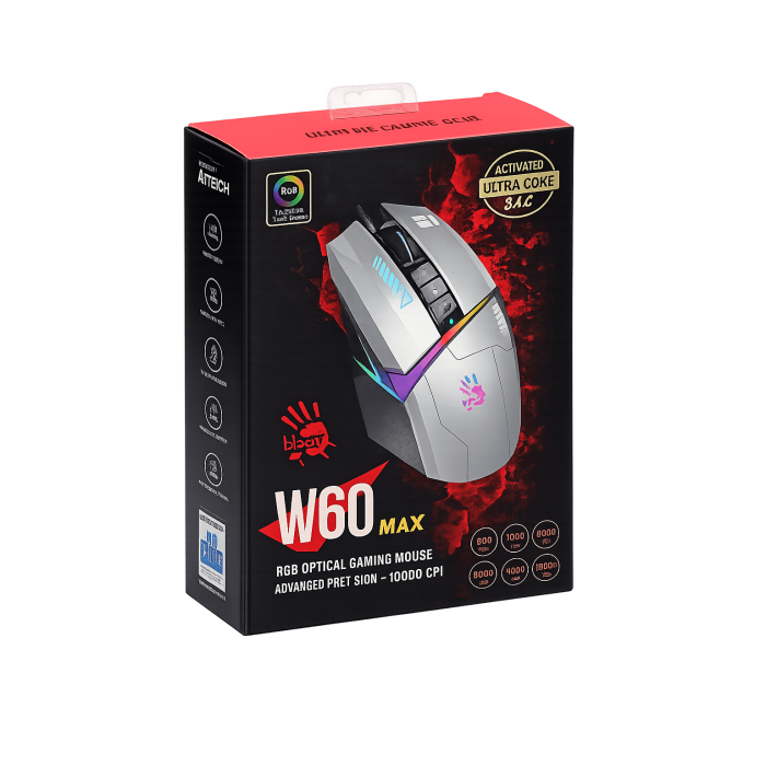 Мышь игровая проводная Bloody W60MAX Gaming RGB / Gun Grey