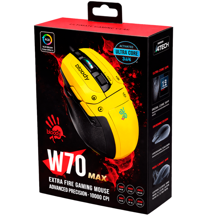 Мышь игровая проводная Bloody W70MAX Gaming RGB / Punk Yellow