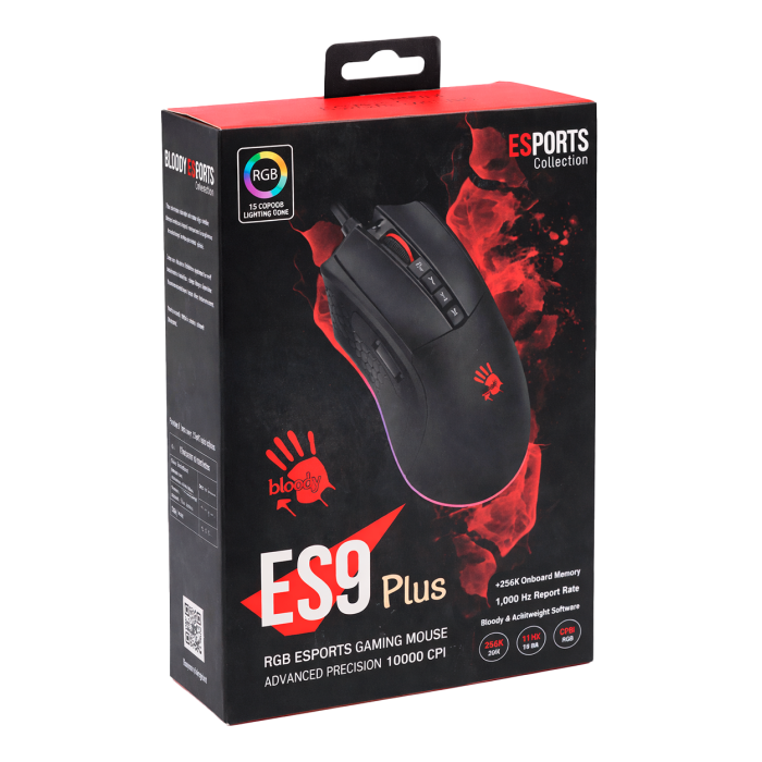 Мышь игровая проводная Bloody ES9 Plus ESports Gaming RGB / Stone Black