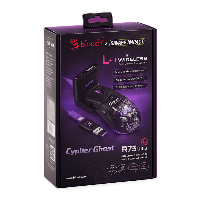 Мышь игровая беспроводная Bloody R73 Pro Cypher Ghost Gaming / Black
