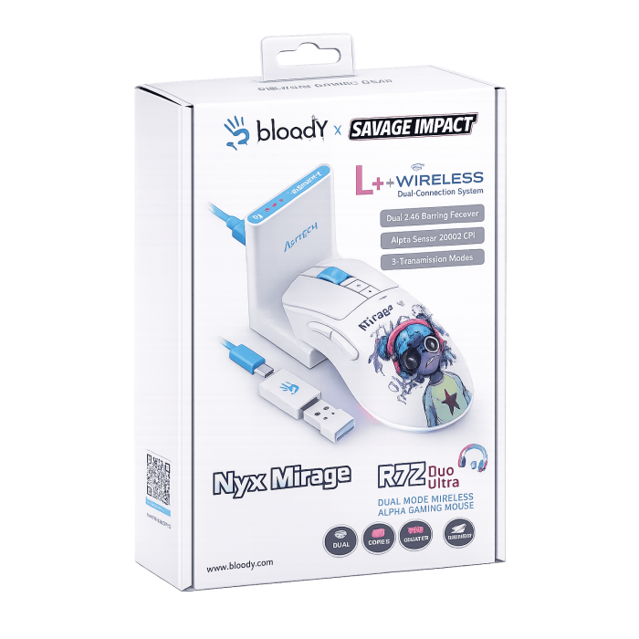 Мышь игровая беспроводная Bloody R73 Pro Nyx Mirage Gaming / White