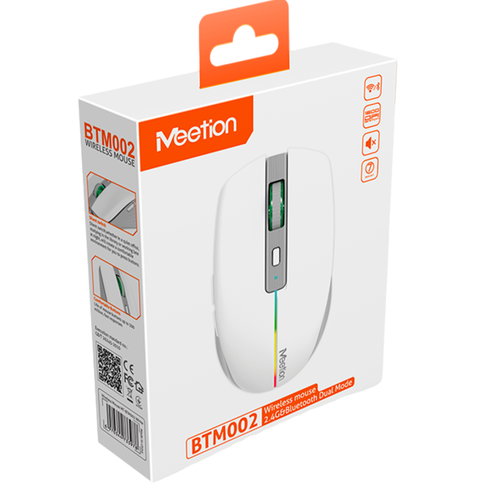 Мышь беспроводная Meetion BTM002 / White+Grey