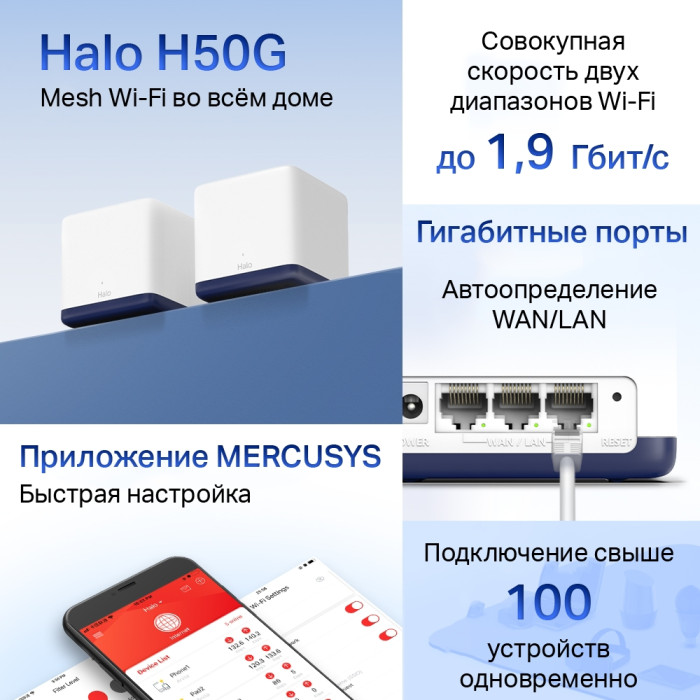 Mercusys Halo H50G(2-pack) AC1900 Whole Home Mesh Wi-Fi System