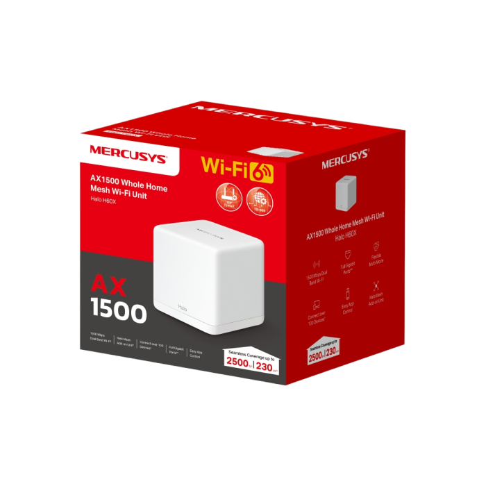Mercusys Halo H60X(1-pack) AX1500 Whole Home Mesh Wi-Fi 6 Unit 1-pack: 1× Halo H60XR