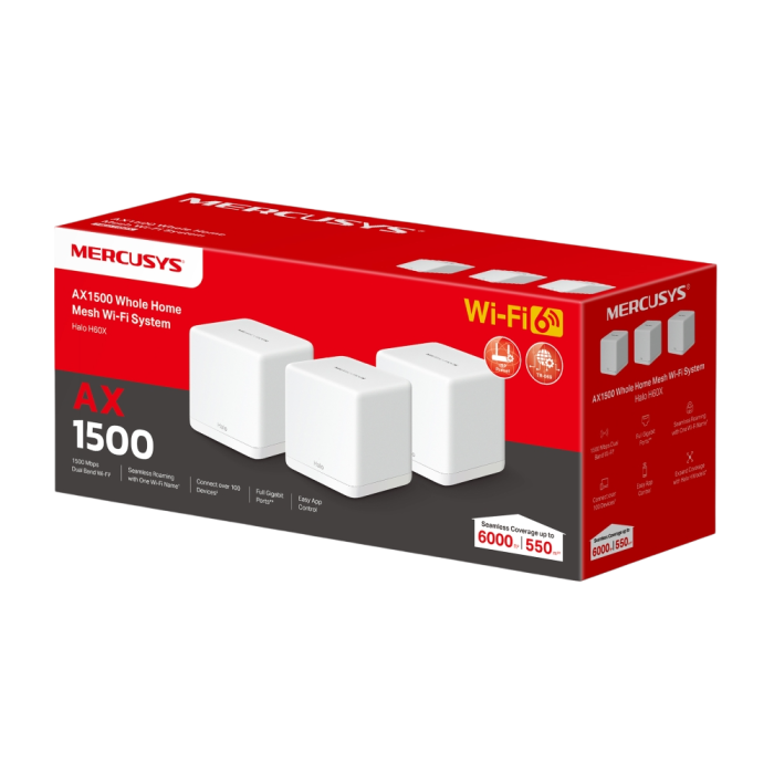 Mercusys Halo H60X(3-pack) AX1500 Whole Home Mesh Wi-Fi 6 System 3-pack: 1× Halo H60XR + 2× Halo H60XS