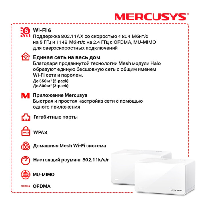 Mercusys Halo H90X(2-pack) AX6000 Whole Home Mesh Wi-Fi 6 System