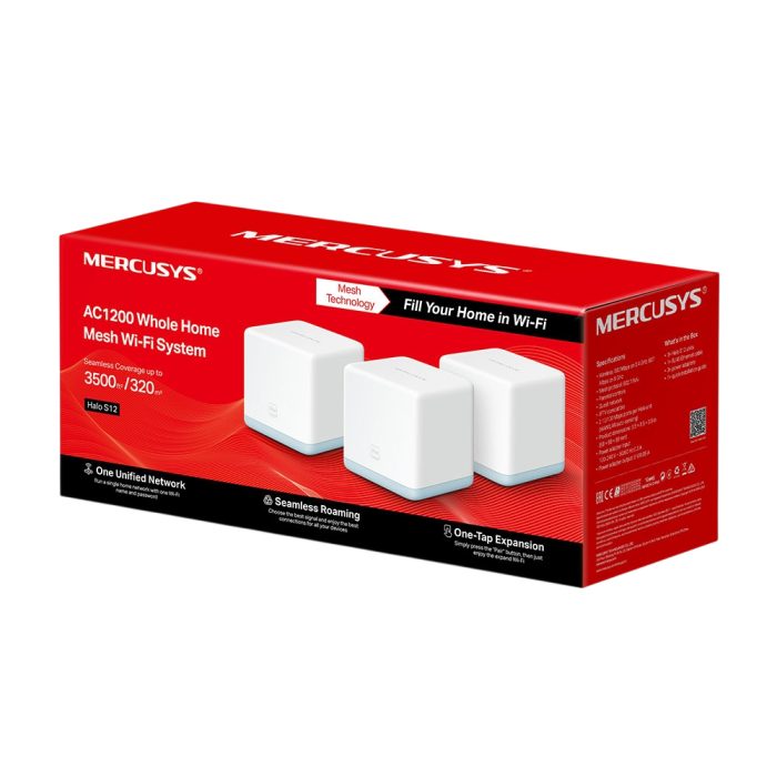 Mercusys Halo S12 (3-pack) AC1200 Whole Home Mesh Wi-Fi System 300 Mbps at 2.4 GHz + 867 Mbps at 5 GHz