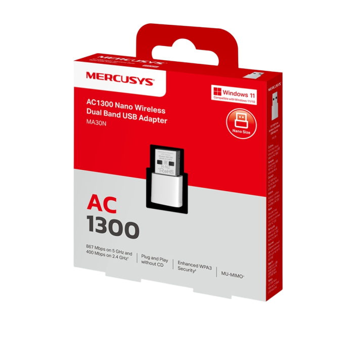 Mercusys MA30N AC1300 Nano Wireless Dual Band USB Adapter