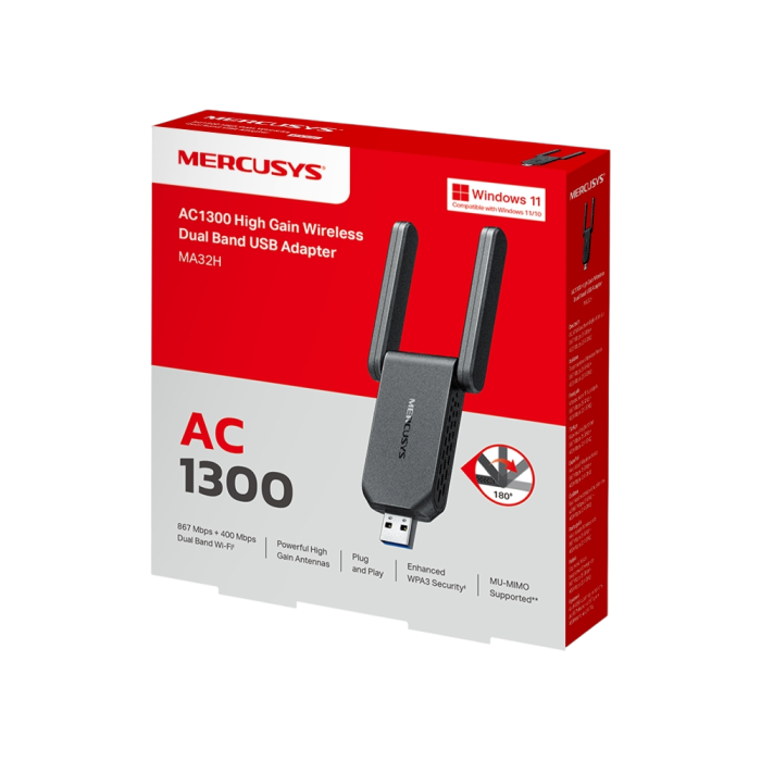 Mercusys MA32H AC1300 High Gain Wi-Fi USB Adapter