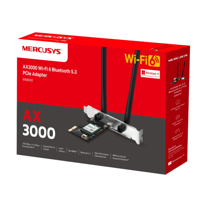 Mercusys MA80XE AX3000 Dual-Band Wi-Fi 6 Bluetooth PCI Express Adapter