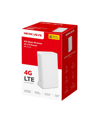 Mercusys MB112-4G N300 Wi-Fi 4G LTE Router, Build-In 150Mbps 4G LTE Modem