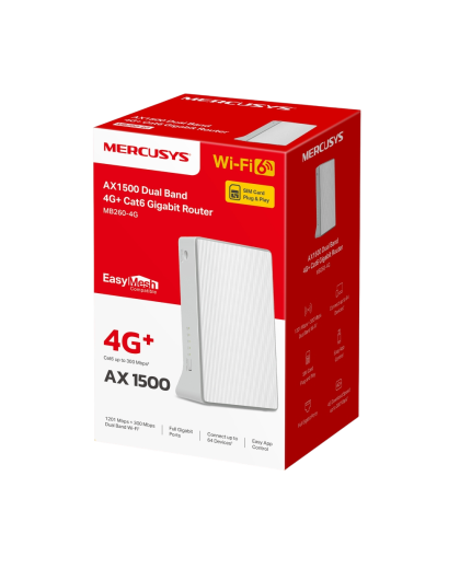 Mercusys MB260-4G AX1500 Wi-Fi 4G+ LTE Router, Build-In 300Mbps 4G LTE Modem