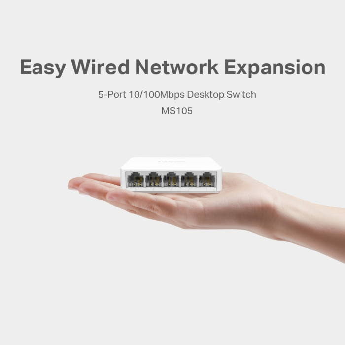 Mercusys MS105 5-Port 10/100Mbps Desktop Switch PORT: 5× 10/100 Mbps Ports