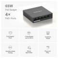 Mercusys MS105GP 5-Port Gigabit Desktop Switch with 4-Port PoE+ PORT: 4× Gigabit PoE+ Ports, 1× Gigabit Non-PoE Port