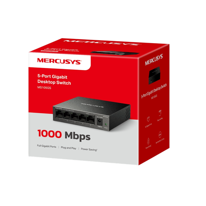 Mercusys MS105GS 5-Port Gigabit Desktop Switch PORT: 5× Gigabit Ports