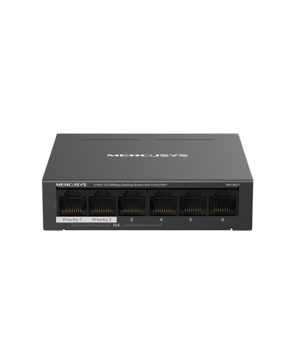 Mercusys MS106LP 6-Port 10/100 Mbps Desktop Switch with 4-Port PoE+ PORT: 4× 10/100 Mbps PoE+ Ports, 2× 10/100 Mbps Non-PoE Ports
