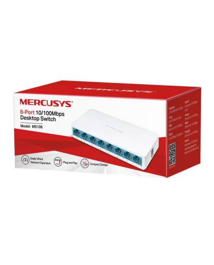 Mercusys MS108 8-Port 10/100Mbps Desktop Switch PORT: 8× 10/100 Mbps Ports
