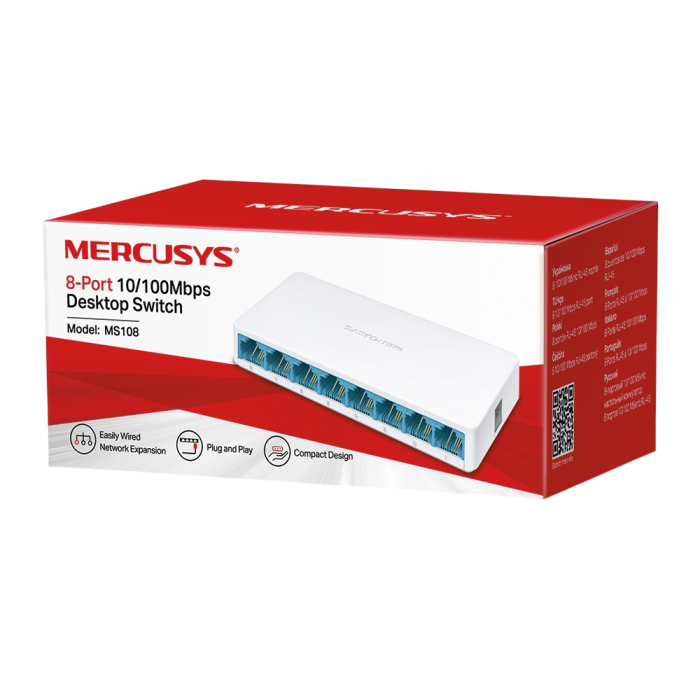 Mercusys MS108 8-Port 10/100Mbps Desktop Switch PORT: 8× 10/100 Mbps Ports