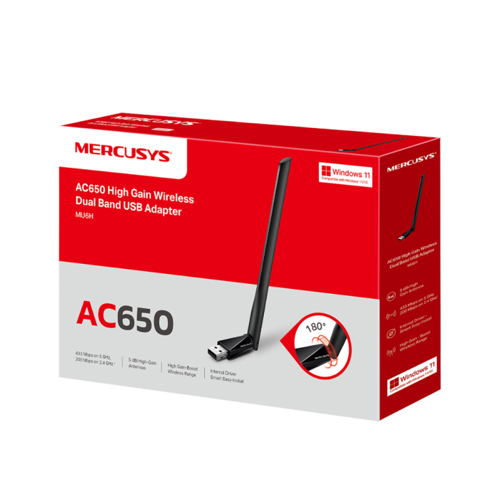 Mercusys MU6H AC650 High Gain Wi-Fi USB Adapter