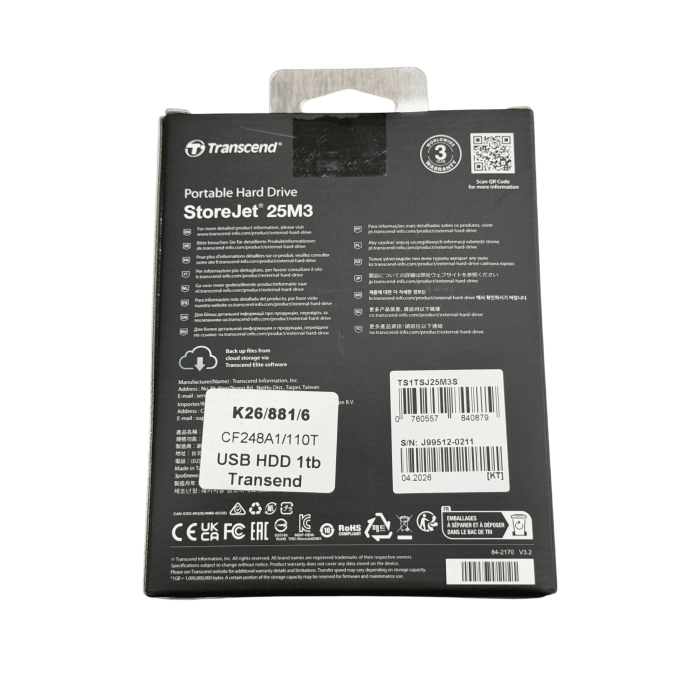 Внешний жесткий диск HDD Transend 25M3 1TБ