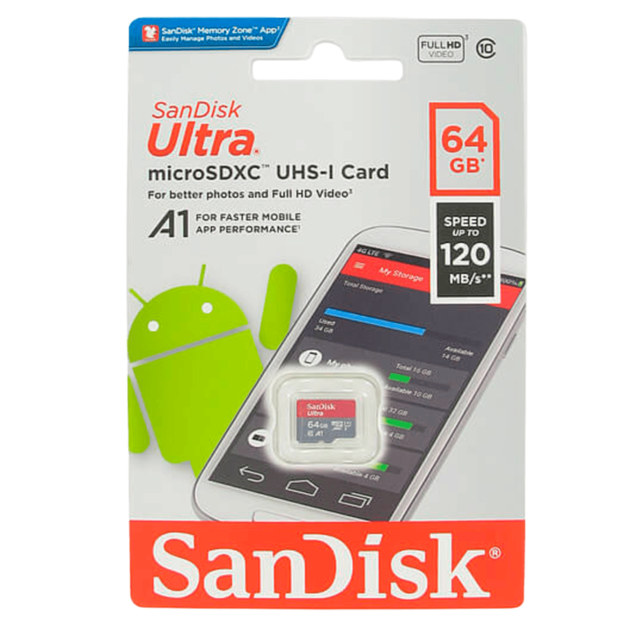 Карта памяти MicroSD Ultra SanDisk A1 64Gb