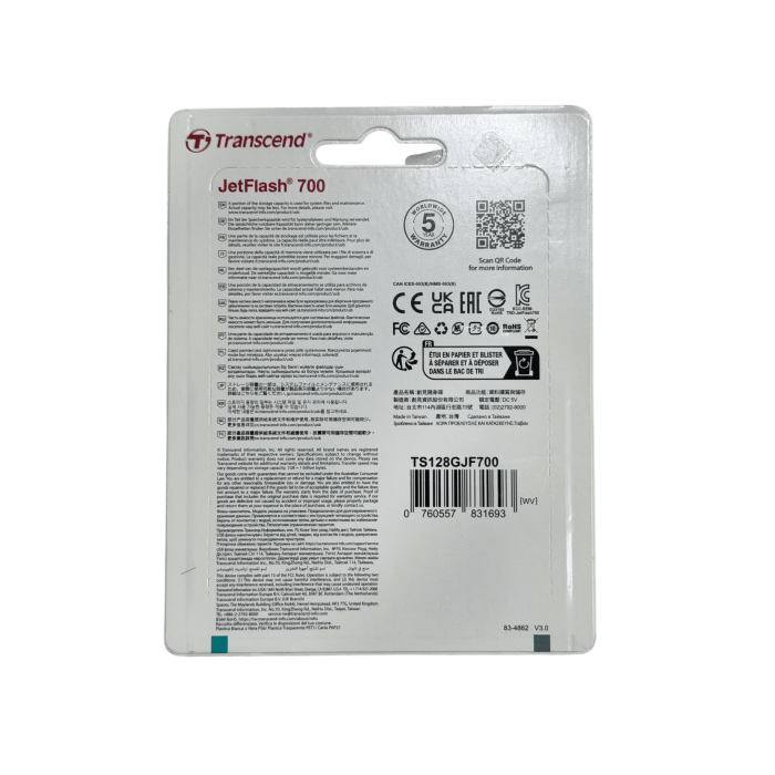 USB-флешка Transcend JetFlash 700 128GB (TS128GJF700) / Black