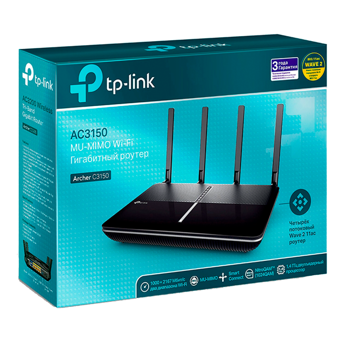 TP-Link Archer C3150 / АС3150 Беспроводной двухдиапазонный гигабитный MU-MIMO маршрутизатор с двумя USB-портами