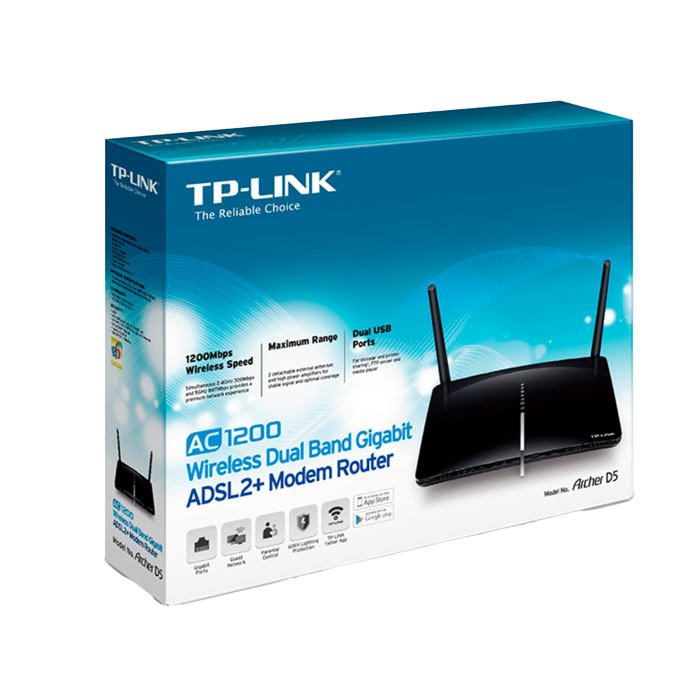 TP-Link Archer D5 / AC1200 Двухдиапазонный беспроводной гигабитный маршрутизатор со встроенным модемом ADSL2+