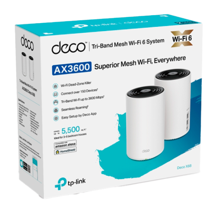 TP-Link Deco X68 (2-Pack) / AX3600 Трехдиапазонная Mesh-система Wi-Fi 6