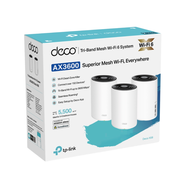 TP-Link Deco X68 (3-Pack) / AX3600 Трехдиапазонная Mesh-система Wi-Fi 6