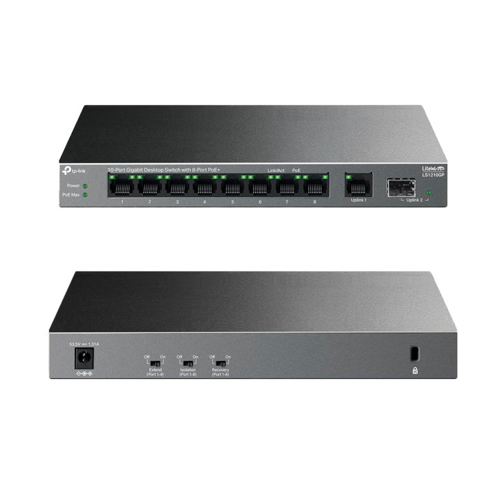 TP-Link LS1210GP / Настольный гигабитный коммутатор на 10 портов с поддержкой PoE+ на 8 портов.