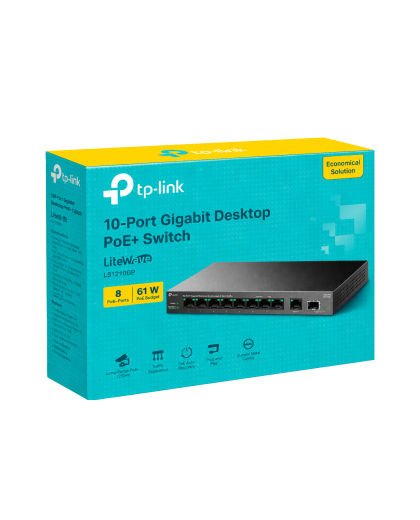 TP-Link LS1210GP / Настольный гигабитный коммутатор на 10 портов с поддержкой PoE+ на 8 портов.