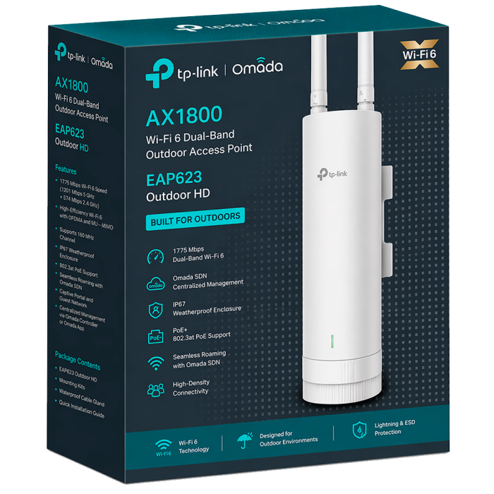 TP-Link Omada EAP623-Outdoor HD / AX1800 Гигабитная беспроводная точка доступа Wi-Fi 6 для наружного использования