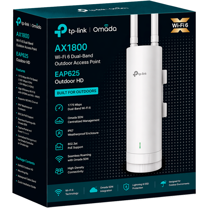 TP-Link Omada EAP625-Outdoor HD / AX1800 Гигабитная беспроводная точка доступа Wi-Fi 6 для наружного использования