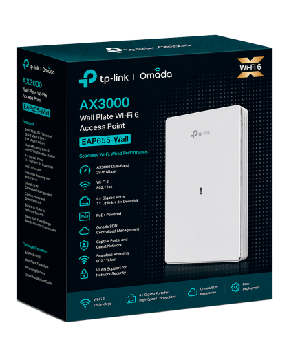 TP-Link Omada EAP655-Wall / AX3000 Гигабитная беспроводная точка доступа Wi-Fi 6, встраиваемая в стену