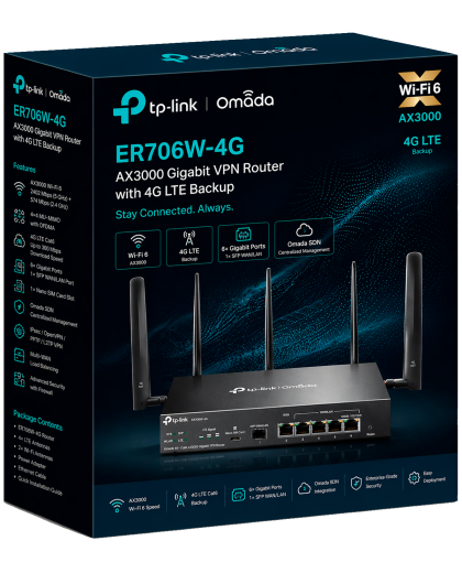 TP-Link Omada ER706W-4G / AX3000 Гигабитный VPN маршрутизатор Omada 4G+ Cat6