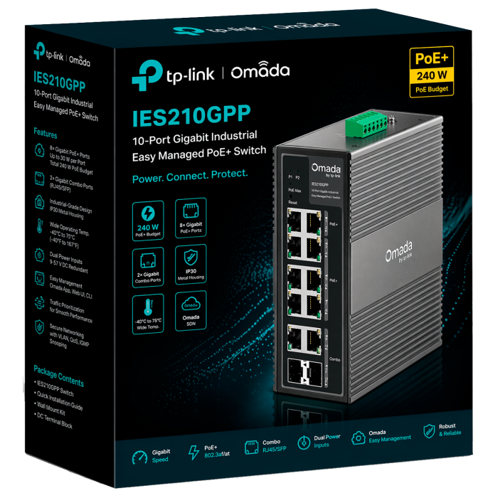 TP-Link Omada IES210GPP / Гигабитный коммутатор Omada с 10 портами и поддержкой PoE+ (8 портов)