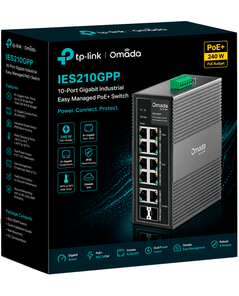 TP-Link Omada IES210GPP / Гигабитный коммутатор Omada с 10 портами и поддержкой PoE+ (8 портов)