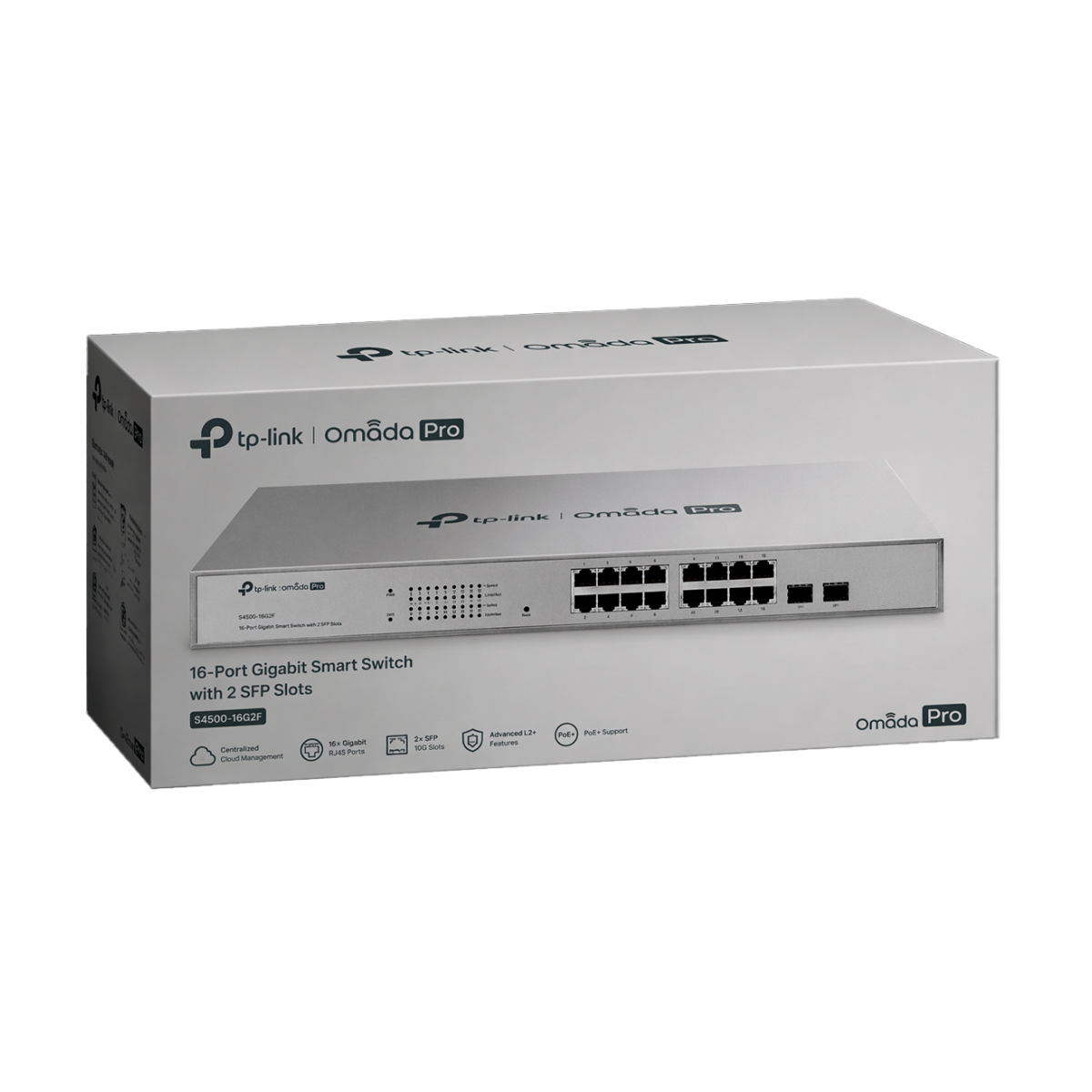 TP-Link Omada Pro S4500-16G2F / Гигабитный интеллектуальный коммутатор с 16 портами и 2 слотами SFP.