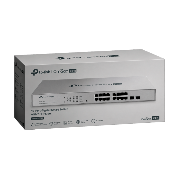 TP-Link Omada Pro S4500-16G2F / Гигабитный интеллектуальный коммутатор с 16 портами и 2 слотами SFP.