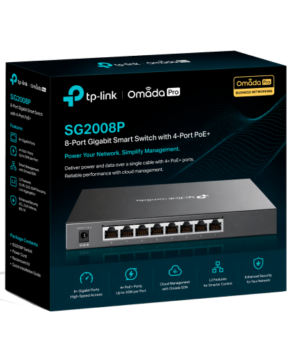 TP-Link Omada SG2008P / Интеллектуальный гигабитный коммутатор с 8 портами и поддержкой PoE+ с 4 портами.