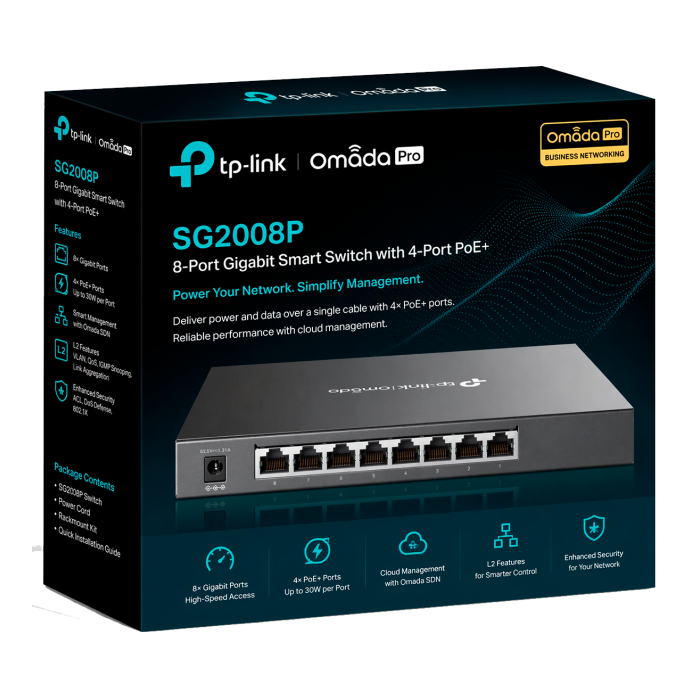 TP-Link Omada SG2008P / Интеллектуальный гигабитный коммутатор с 8 портами и поддержкой PoE+ с 4 портами.