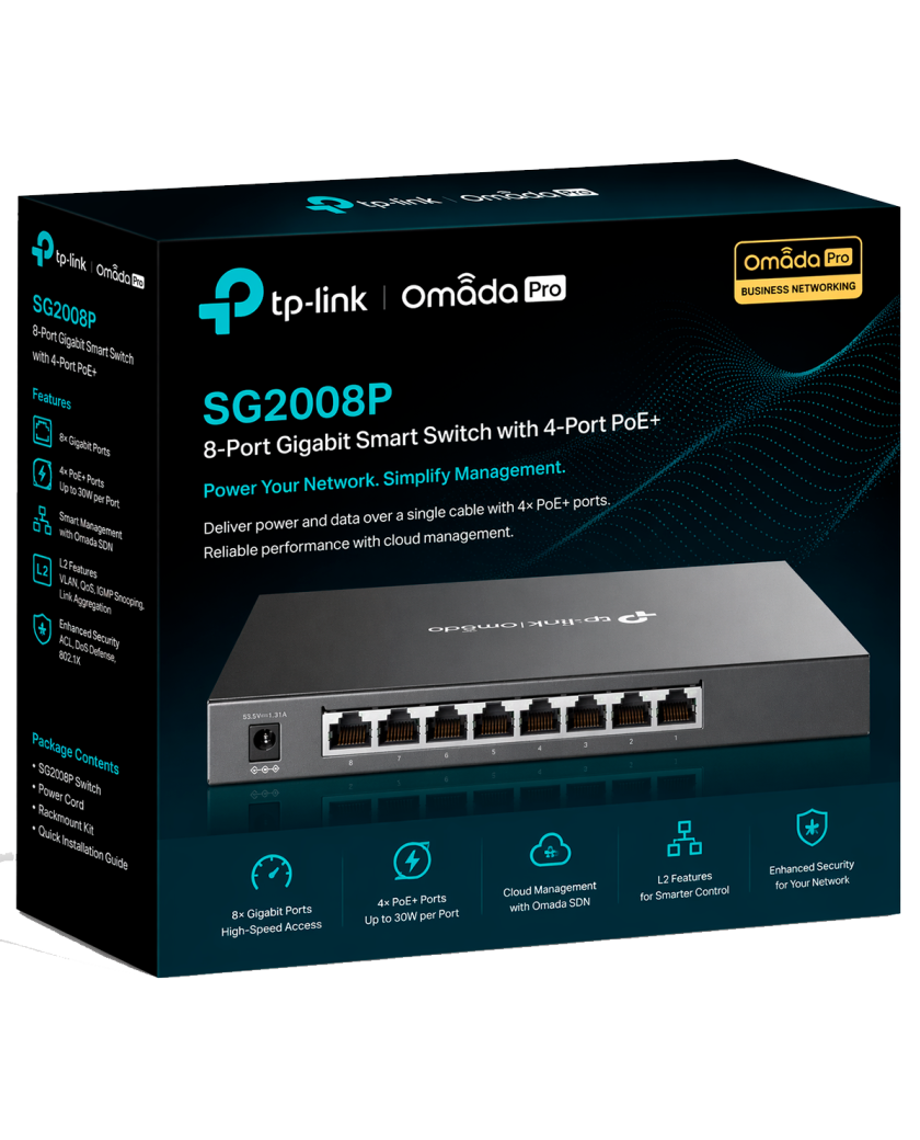 TP-Link Omada SG2008P / Интеллектуальный гигабитный коммутатор с 8 портами и поддержкой PoE+ с 4 портами.