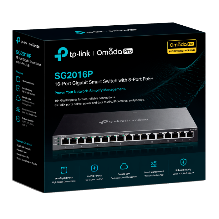 TP-Link Omada SG2016P / Интеллектуальный гигабитный коммутатор на 16 портов с поддержкой PoE+ на 8 портов